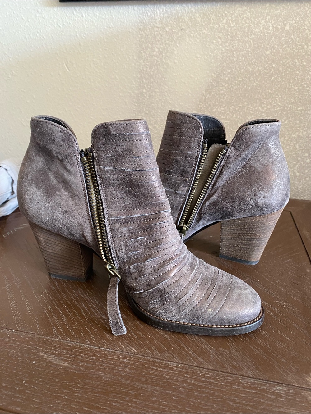Paul Green Taupe Suede Side-Zip Ankle Booties